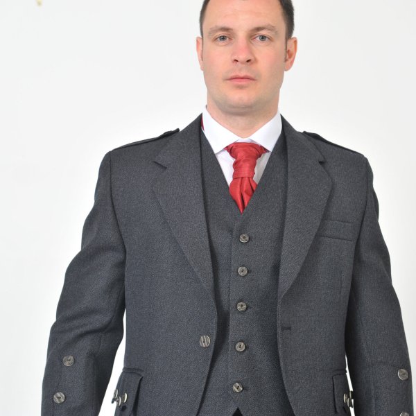 Dark Grey Arrochar Tweed Crail Kilt Jacket & Vest Scotland