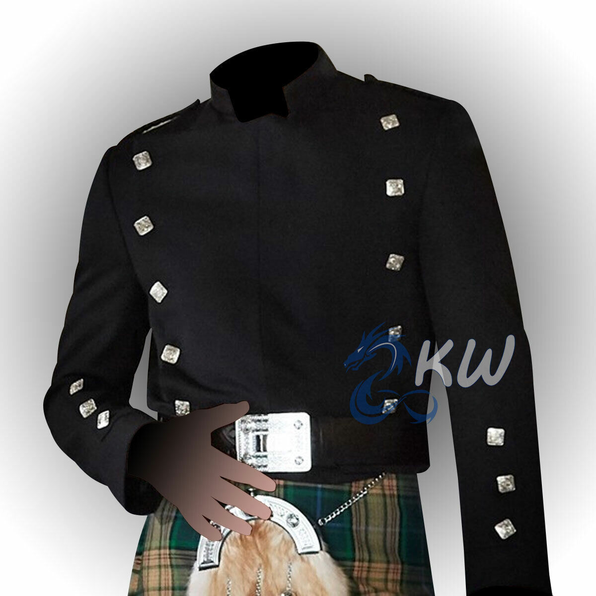 Black Men's Montrose Argyle Argyll Kilt Jacket Scottish Wedding Dress