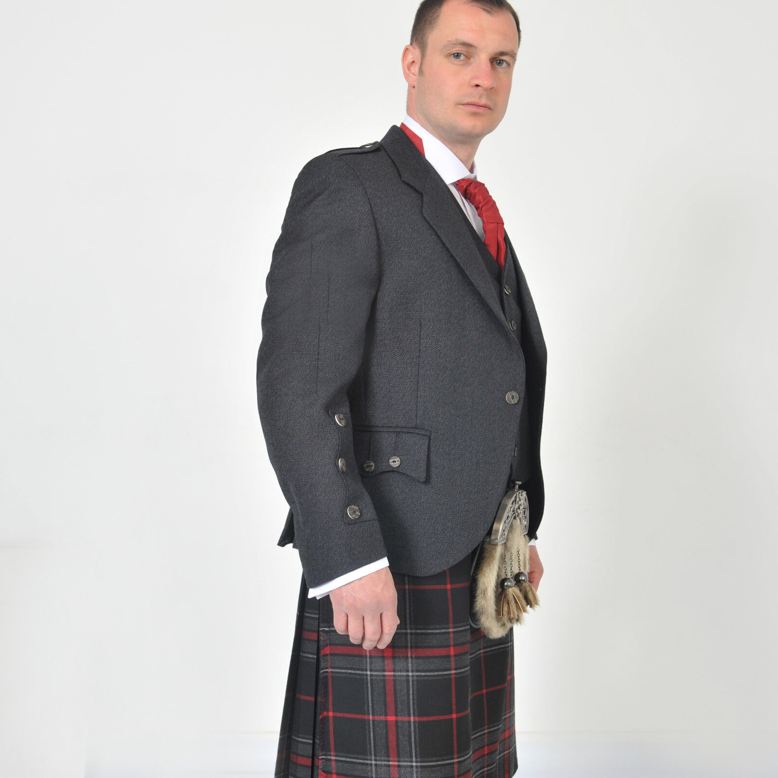 Dark Grey Arrochar Tweed Crail Kilt Jacket & Vest Scotland