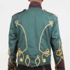 Green Steampunk Military Jacket with gold Braiding Back and front