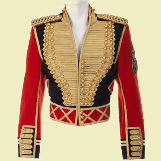 Mans fashion jacket, mickey Arthur Military officer Hussar Jacket with gold Braiding