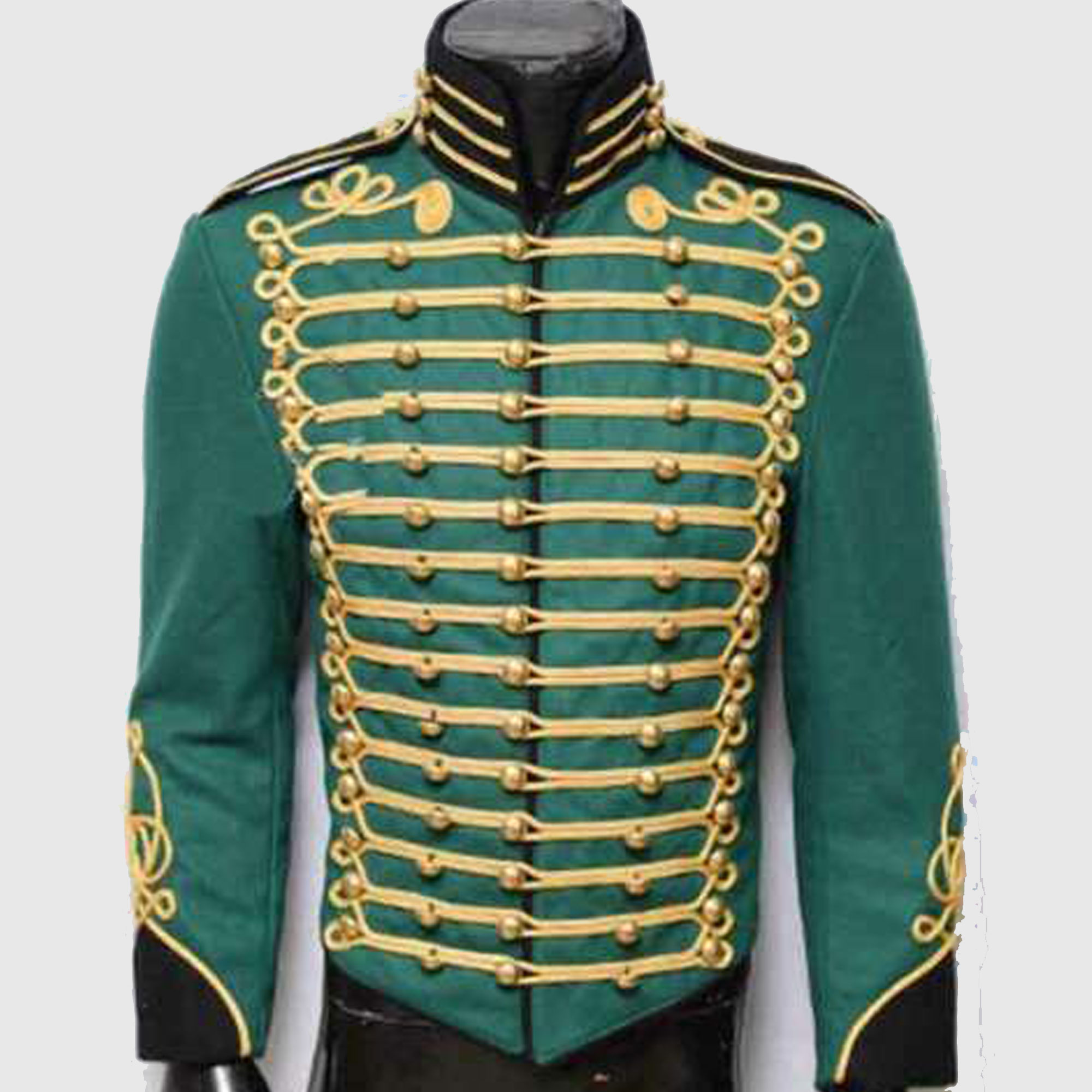 Men Green British Military Hussar Jacket Gold Braiding1