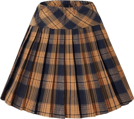 Women's Elastic Waist Plaid Pleated Skirt Tartan Skater School Uniform Mini Skirts