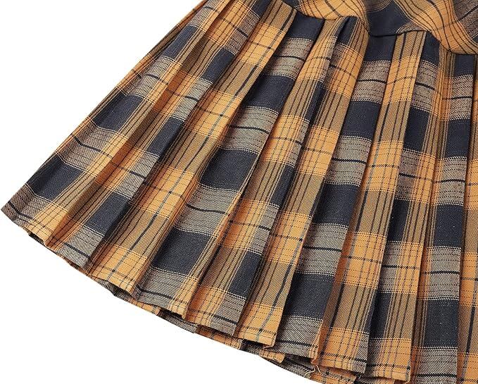 Women's Elastic Waist Plaid Pleated Skirt Tartan Skater School Uniform Mini Skirts