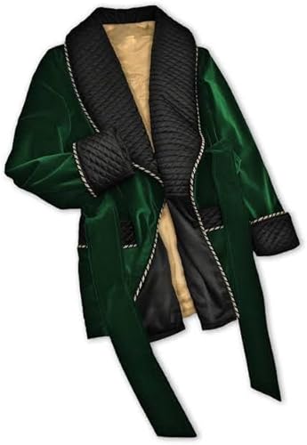 Dark Green Velvet Smoking Jacket With Quilted Silk Shawl Collar