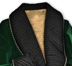 Dark Green Velvet Smoking Jacket With Quilted Silk Shawl Collar