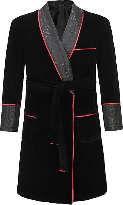 Men’s Long Velvet Smoking Jacket with Belt Shawl Lapel Smoking Robe Quilted Dressing Gown